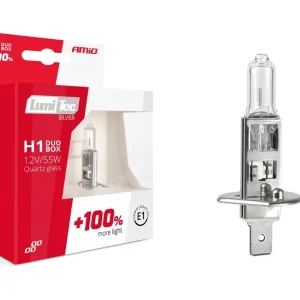 Set becuri cu halogen H1 12V 55W LumiTec SILVER + 100% DUO BOX
