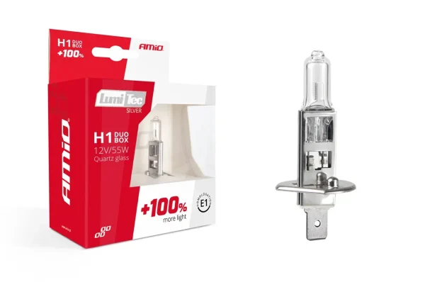 Set becuri cu halogen H1 12V 55W LumiTec SILVER + 100% DUO BOX