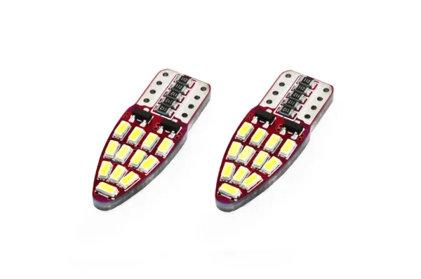 Set becuri auto cu LED CANBUS compatibil T10e W5W 24 SMD Alb 12V, destinat competitiilor auto sau off-road