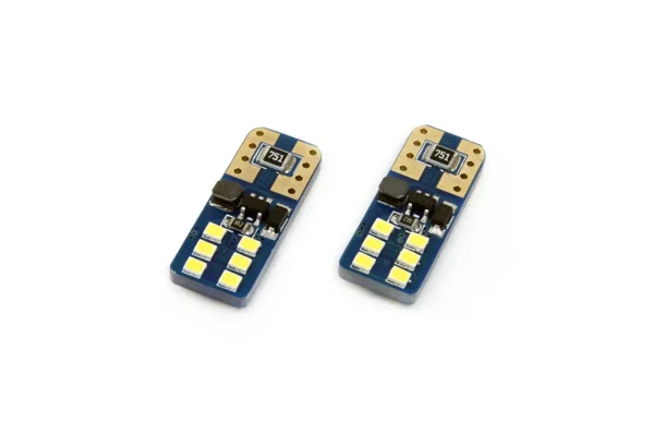 Set becuri auto cu LED CANBUS UltraBright compatibil T10e W5W 12 SMD Alb 12/24V, destinat competitiilor auto sau off-road