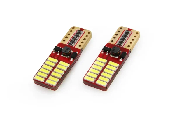 Set becuri auto cu LED CANBUS compatibil T10e W5W 24 SMD Alb 12V/24V, destinat competitiilor auto sau off-road