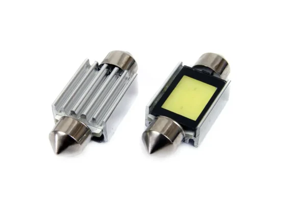 Set becuri auto cu LED CANBUS sofit compatibil C5W 2xCOB 36mm Alb 12V, destinat competitiilor auto sau off-road
