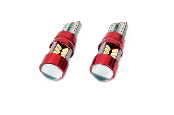 Set becuri auto cu LED CANBUS compatibil T10e W5W 27 SMD Alb 12V/24V, destinat competitiilor auto sau off-road