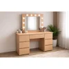Masa de toaleta/machiaj, Vanessa, stejar, cu oglinda si LED-uri, 130x43x143 cm