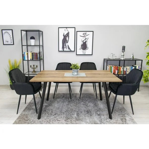 Scaun stil fotoliu bucatarie/living, Artool, Lugo, catifea neagra, picioare metal negru, 57.5x56.5x86.5 cm