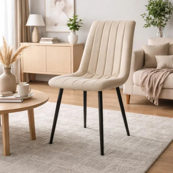 Scaun bucatarie/living, Artool, Lava, catifea bej, picioare metal negru, 43x51x90 cm