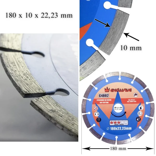 Disc diamantat segmentat, beton, taiere uscata, 180 mm/22.23 mm, Richmann