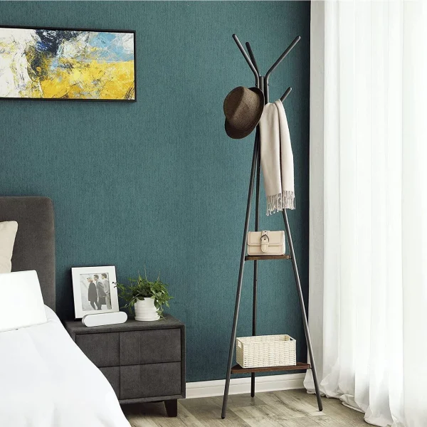 Cuier, Songmics, 6 carlige, 2 rafturi, metal, negru, 49x49x179 cm