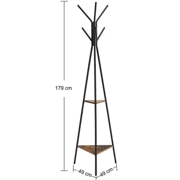 Cuier, Songmics, 6 carlige, 2 rafturi, metal, negru, 49x49x179 cm