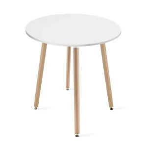 Masa stil scandinav, Artool, Kami, rotunda, MDF si lemn, alb, 60x74 cm