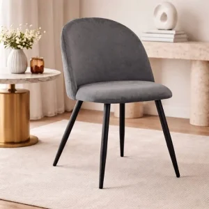 Scaun bucatarie/living, Artool, Bello, catifea gri, picioare metal negru, 46x42.5x76.5 cm