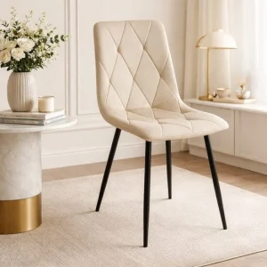 Scaun bucatarie/living, Artool, Libra, catifea bej, picioare metal negru, 44x40x88.5 cm