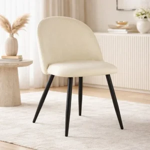 Scaun bucatarie/living, Artool, Bello, catifea bej, picioare metal negru, 46x42.5x76.5 cm