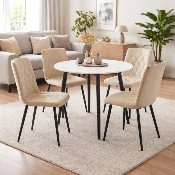 Scaun bucatarie/living, Artool, Libra, catifea bej, picioare metal negru, 44x40x88.5 cm