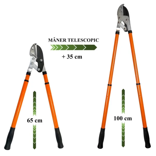 Foarfeca crengi, tip nicovala, 40 mm, maner telescopic 65-100 cm, Strend Pro