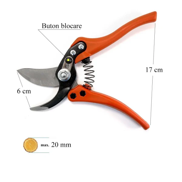 Foarfeca gradina premium, tip bypass, forjata, pentru vita vie, pomi, trandafiri, 23 cm, Strend Pro