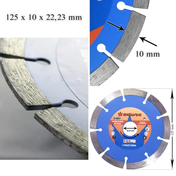 Disc diamantat segmentat, beton, taiere uscata, 125 mm/22.23 mm, Richmann