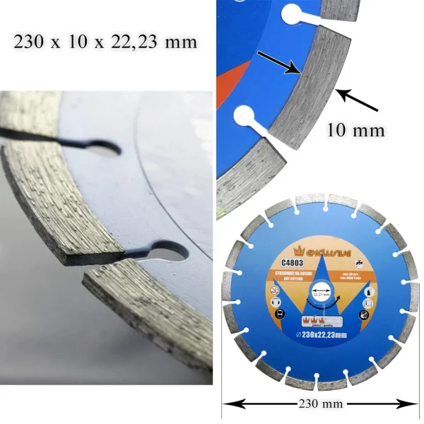 Disc diamantat, beton, taiere uscata, 230 mm/22.23 mm, Richmann