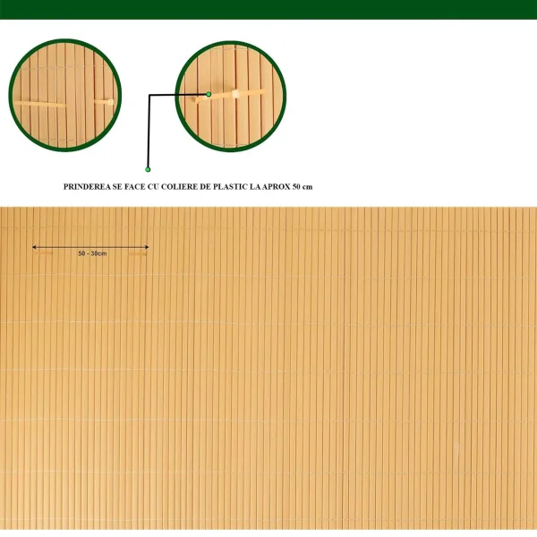 Paravan pentru balcon, terasa, gard PVC, stil bambus, 1300 g/m2, UV, 3x1 m