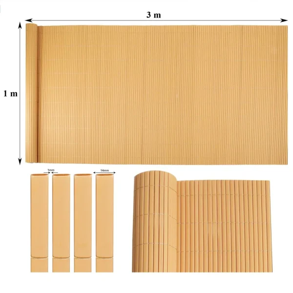 Paravan pentru balcon, terasa, gard PVC, stil bambus, 1300 g/m2, UV, 3x1 m