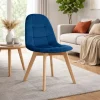 Scaun bucatarie/living, Artool, Bora, catifea albastra, picioare lemn natur, 44.5x54x81.5 cm