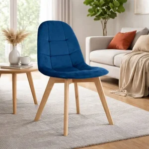 Scaun bucatarie/living, Artool, Bora, catifea albastra, picioare lemn natur, 44.5x54x81.5 cm