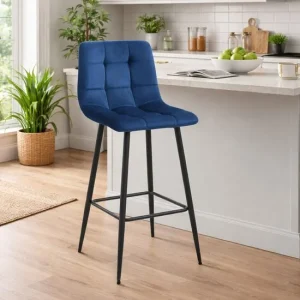 Scaun de bucatarie/bar, Artool, Arceto, catifea albastra, picioare metal negru, 43.5x32.5x104 cm