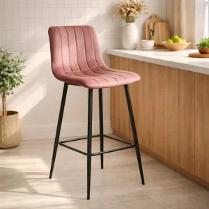 Scaun de bucatarie/bar, Artool, Pozza, catifea roz, picioare metal negru, 43x35x104 cm