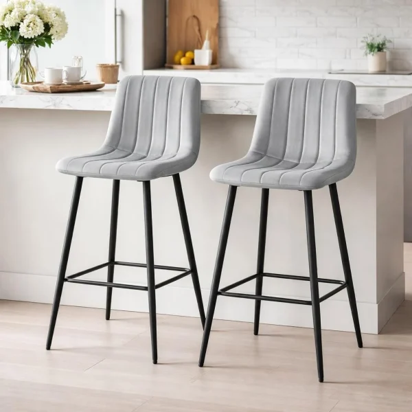 Scaun de bucatarie/bar, Artool, Pozza, catifea argintie, picioare metal negru, 43x35x104 cm