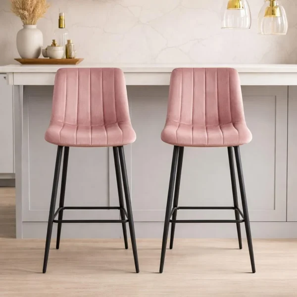 Scaun de bucatarie/bar, Artool, Pozza, catifea roz, picioare metal negru, 43x35x104 cm