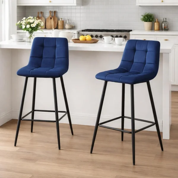 Scaun de bucatarie/bar, Artool, Arceto, catifea albastra, picioare metal negru, 43.5x32.5x104 cm