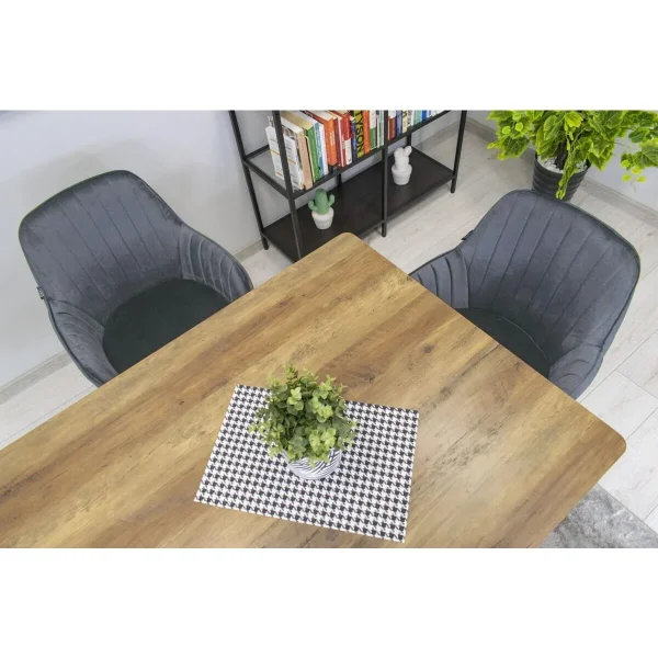 Scaun stil fotoliu bucatarie/living, Artool, Lugo, catifea gri, picioare metal negru, 57.5x56.5x86.5 cm