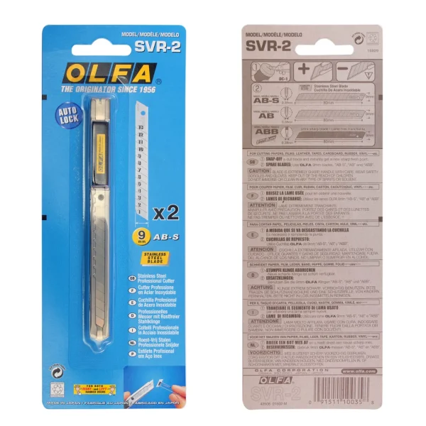 Cutter profesional OLFA, otel inoxidabil, 9mm lama cu auto-blocare + doua lame bonus 9 mm