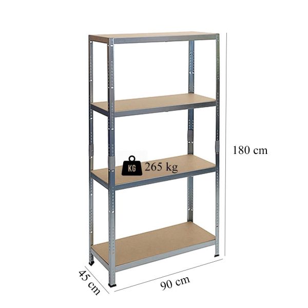 Raft depozitare, metalic, 4 polite, 265 kg, 90x45x180 cm