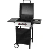 Gratar gradina, grill dreptunghiular, cu gaz, 2+1 arzatoare, cu roti, capac, rafturi, 97x60x100 cm, Valencia