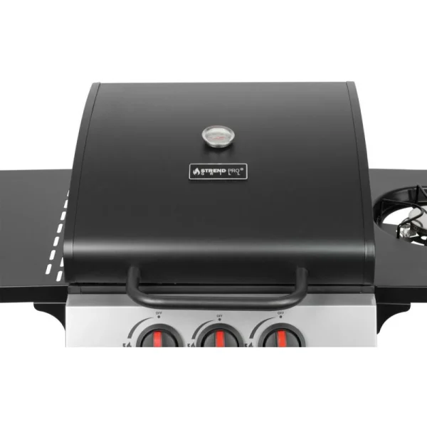 Gratar gradina, grill dreptunghiular, cu gaz, 2+1 arzatoare, cu roti, capac, rafturi, 97x60x100 cm, Valencia