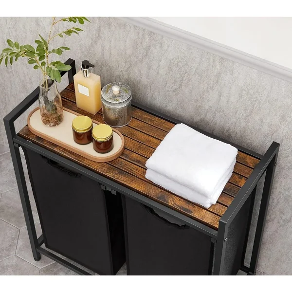 Raft baie cu cosuri rufe, Leobert, placa MDF, 2 rafturi, maro, 73x33x72 cm