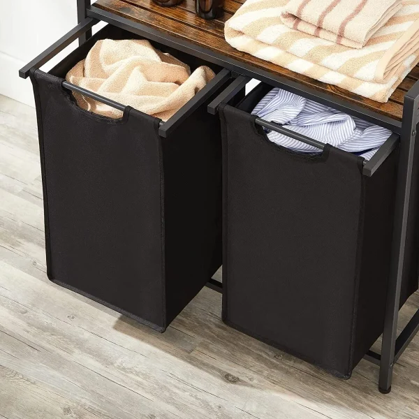 Raft baie cu cosuri rufe, Leobert, placa MDF, 2 rafturi, maro, 73x33x72 cm