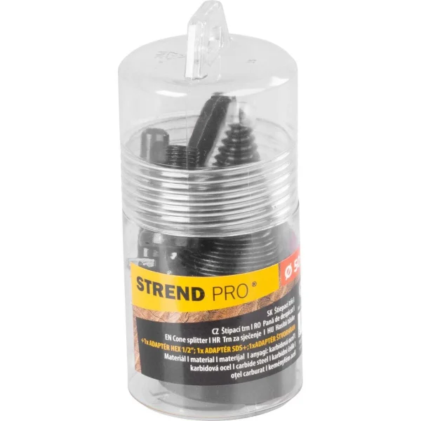 Con despicator lemn pentru bormasina, Strend Pro, cu 3 adaptoare, SDS PLUS, HEX 1/2", 50 mm