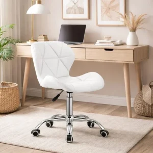 Scaun de birou, Artool, Avola, rotativ, piele ecologica, alb, 53.5x55.5x73.5-84.5 cm