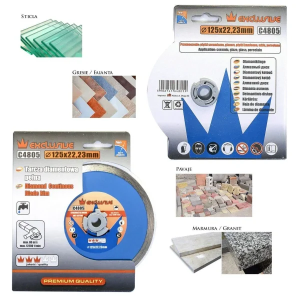 Disc diamantat continuu, placi ceramice, taiere umeda, 125 mm/22.23 mm, Richmann