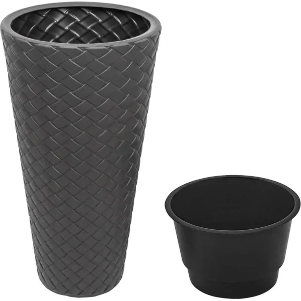Ghiveci decorativ de flori, Prosperplast, Matuba Slim, rotund, inalt, 55 cm, antracit