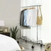 Suport mobil cu roti pentru haine, Songmics, reglabil, metal, argintiu, max 130 kg, 110x55x160 cm