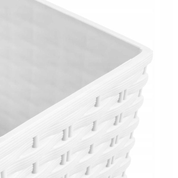 Ghiveci decorativ de flori, Prosperplast, Rato, imitatie ratan, patrat, alb, 22.5x22.5x42.1 cm