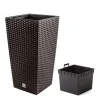 Ghiveci decorativ de flori, Prosperplast, Rato, imitatie ratan, patrat, maro, 22.5x22.5x42.1 cm