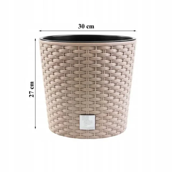 Ghiveci decorativ de flori, Prosperplast, Rato, imitatie ratan, rotund, cafeniu, 30x27 cm