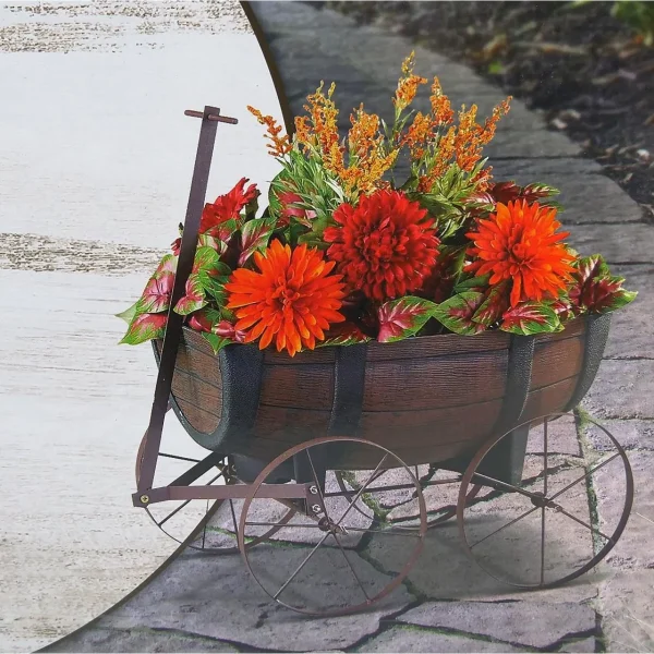 Vas de flori tip butoi, cu carucior, 41.5x29x19 cm, Strend Pro