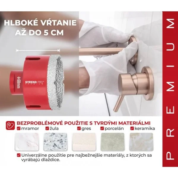 Carote diamantate profesionale, M14, set 5 buc, 20-68 mm, Strend Pro