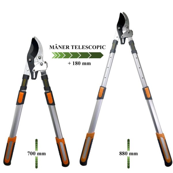 Foarfeca crengi, tip bypass, teflon, otel japonez SK5, maner telescopic 70-88 cm, Richmann Exclusive