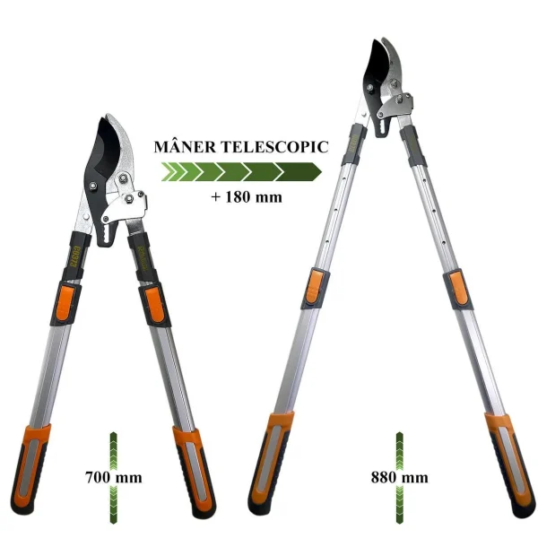 Foarfeca crengi, tip bypass, teflon, otel japonez SK5, maner telescopic 70-88 cm, Richmann Exclusive